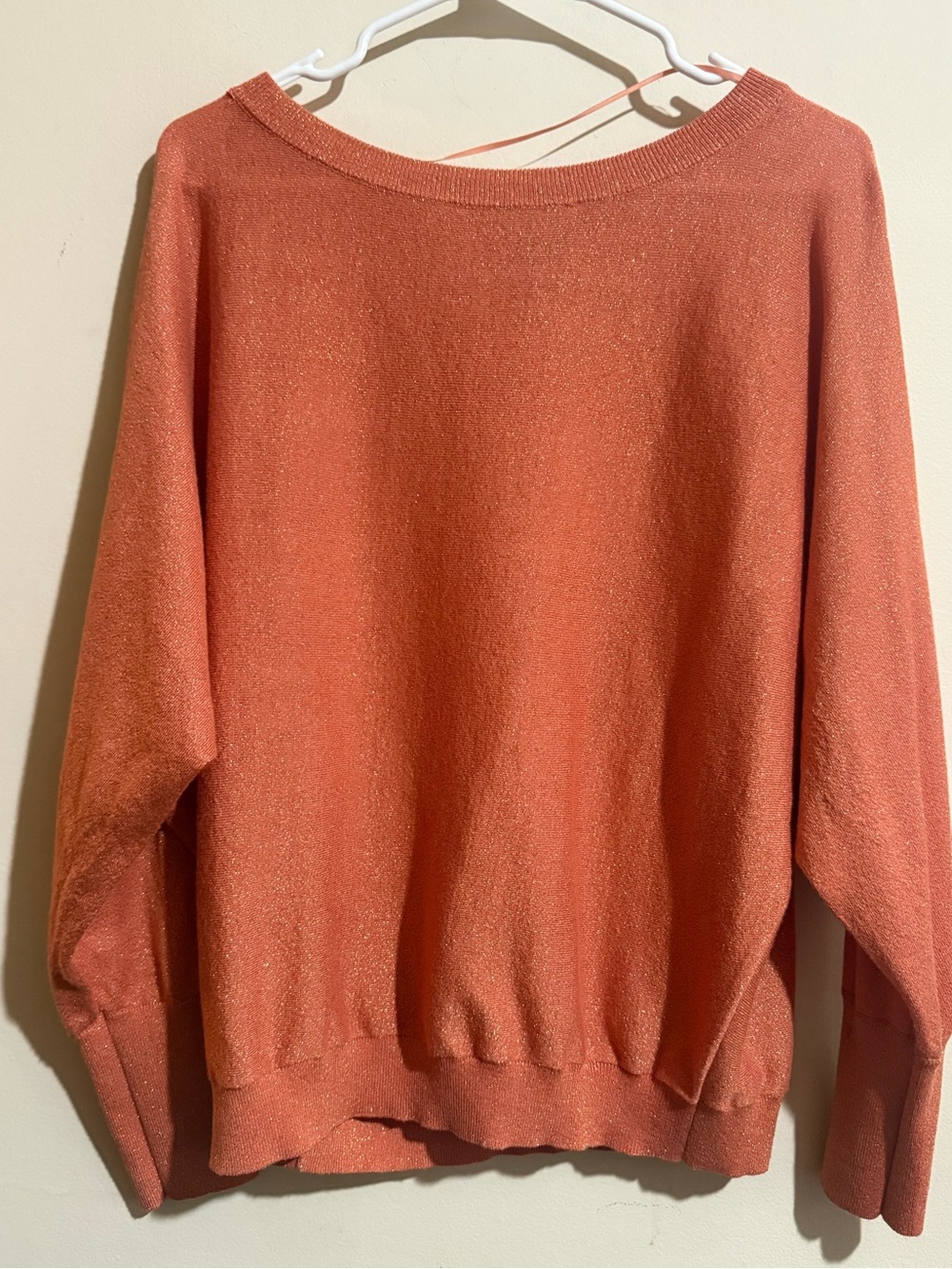 INC International Concepts Shimmery Coral Scoop Neck Sweater